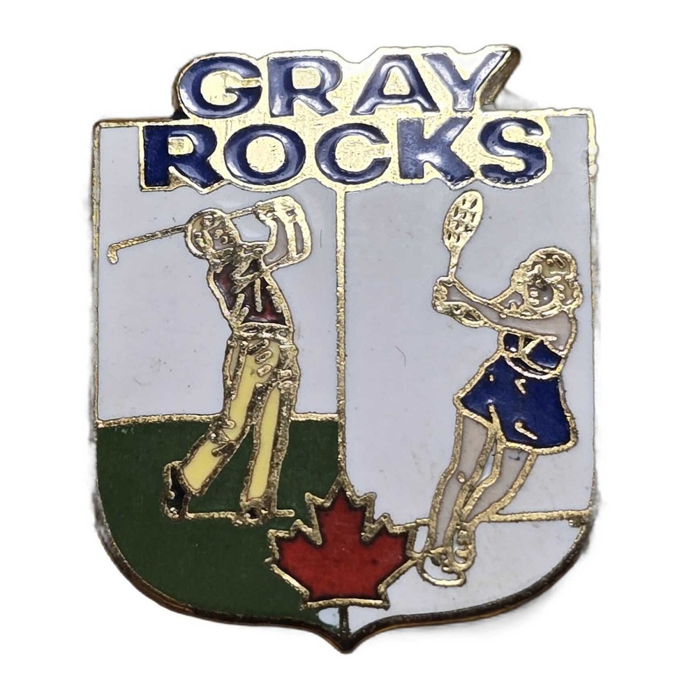 Vintage Gray Rocks Canada Resort Golf Tennis Enamel Lapel Vest Hat Pin E18